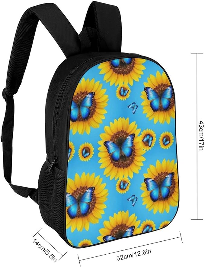 Sports Gym Outdoor Backpack Blue Monarch Butterfly Sunflower College Bookbag with Large Capacity Rucksack for Men Women