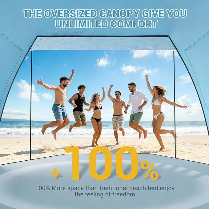 Elegear CumbreX™ Beach Tent Sun Shelter with Canopy, 6-8 Person Beach Tent, Easy Setup UPF 50+ UV Protection Portable Lightweight Double Silver Coating Cabana Sun Shade Shelter - Sky Blue