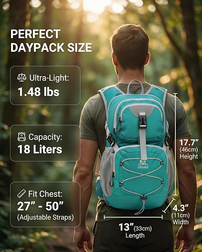 Hydration Backpack with 2L Bladder – Thermal Insulated Water Pack for Hiking, Skiing, Running – Lightweight Daypack for Men & Women, Soft-Lined Sunglasses Pocket & Large Waist Pockets