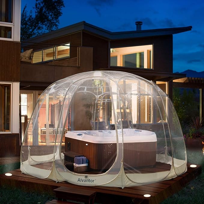 Alvantor Pop Up Bubble Tent - 15’ x 15’ Instant Igloo Tent - 12-15 Person Screen House for Patios - Large Oversize Weather Proof Pod - Cold Protection Camping - Beige