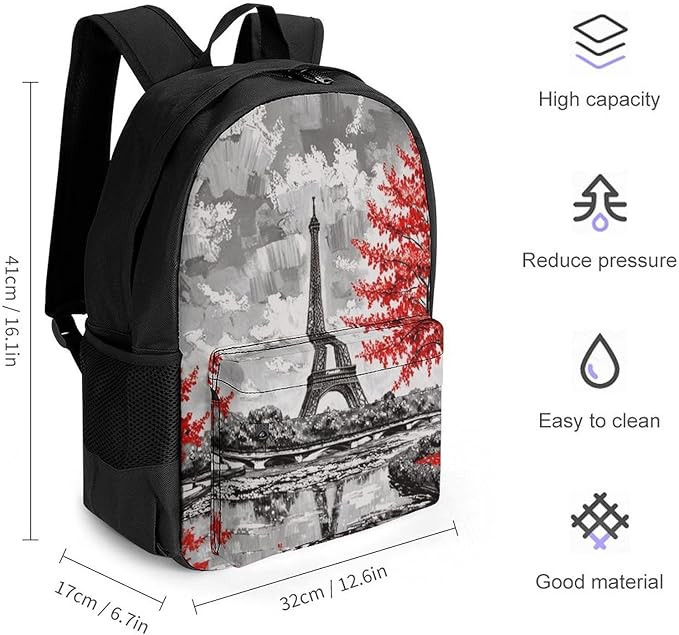 Supdreamc Polyester Daypack for Camping Travel Walking Cycling, Big Capacity Anti-Theft Multipurpose Bookbag, Oil Painting Paris European City Landscape France Eiffel Tower Camping Outdoor Backpack