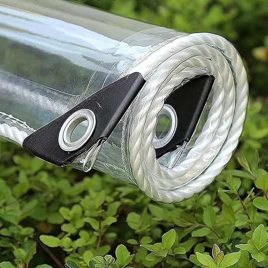 10' X 12' Outdoor Clear Tarp Curtain Waterproof Wind-Proof 0.35mm Transparent Vinyl Tarp for Patio Pergola Garden Canopy Rainproof Anti-Tear PVC Thick Cover with Grommets