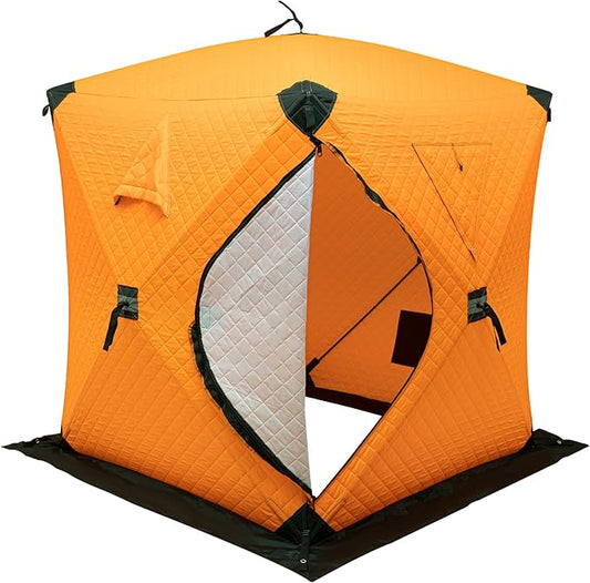 Portable 2 Person Ice Fishing Tent Insulated,Pop-up Hub-Style Ice Fishing Shelter w/Ice Nails, Thermal Ice Fishing Shanty Ice Fishing Gear for Ice Fishing