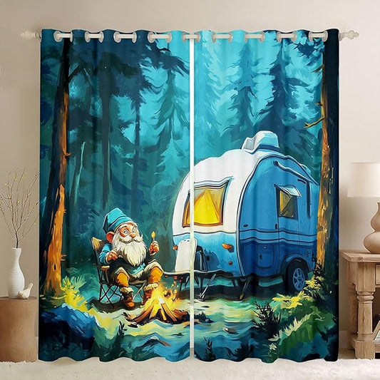 Erosebridal Gnome Window Drapes Cartoon RV Camper Blackout Curtains 52" Wx63 L Rustic Camping Adventure Curtains for Bedroom Living Room,Country Farmhouse Forest Window Treatments 2 Panels