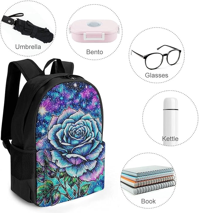 Supdreamc Backpack Multipurpose Anti-Theft Large Capacity Bookbag, Galaxy Flower Glitter Travel Hiking Daypack With Side Pockets
