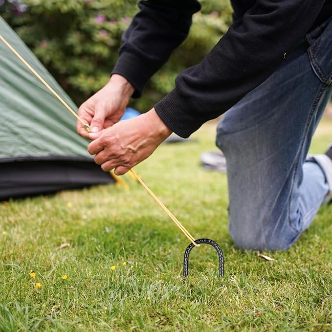 Rebar Stakes, Heavy Duty Metal J Hook Garden Ground Stakes for Camping Tent Canopy (U Shape-Black, U-12"x0.3"-6pcs)