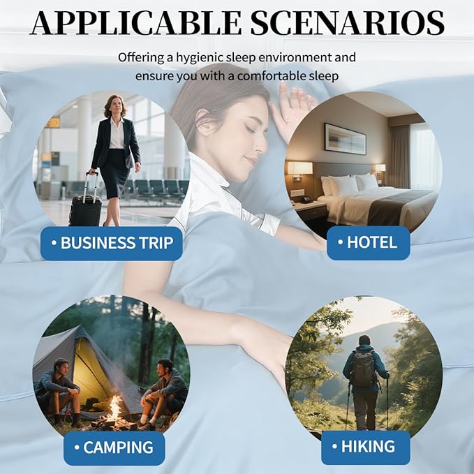 Sleeping Bag Liner Lightweight Compact Sleeping Bag Sack Portable Clean Travel Sheet Camping Sleep Sheet for Backpacking Hotel Hiking