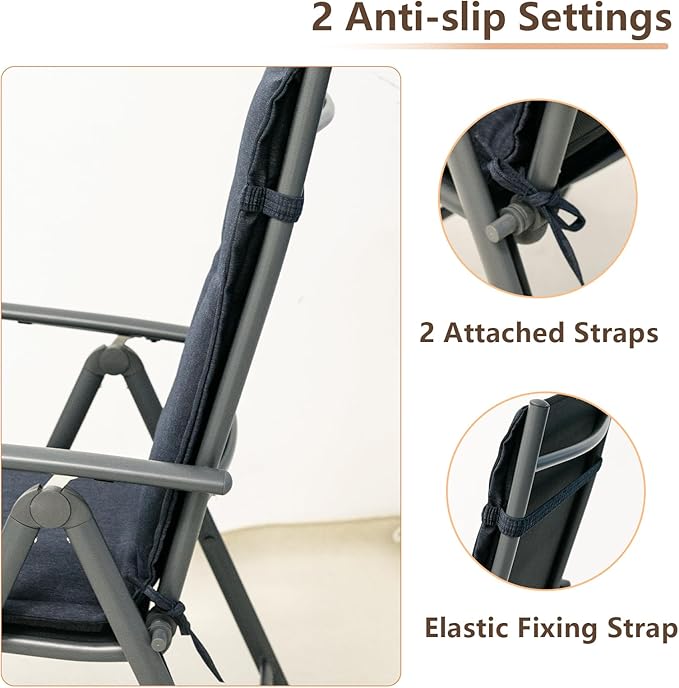 C-Hopetree Indoor High Back Rocking Chair Cushions for Glider and Swivel Rocker, Outdoor Replacement Highback Dining Seat Pads with Back Elastic and Ties, 18" x 42" x 1.5", Navy Blue, Set of 2