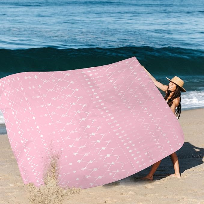 Beach Blanket Waterproof Sandproof, Moroccan Blythe Pink Picnic Blankets, 86''×78'' Large Beach Mat Sand Free for 2-4 Adult, Compact Quick Drying Outdoor Blanket Beach Essentials Must Have
