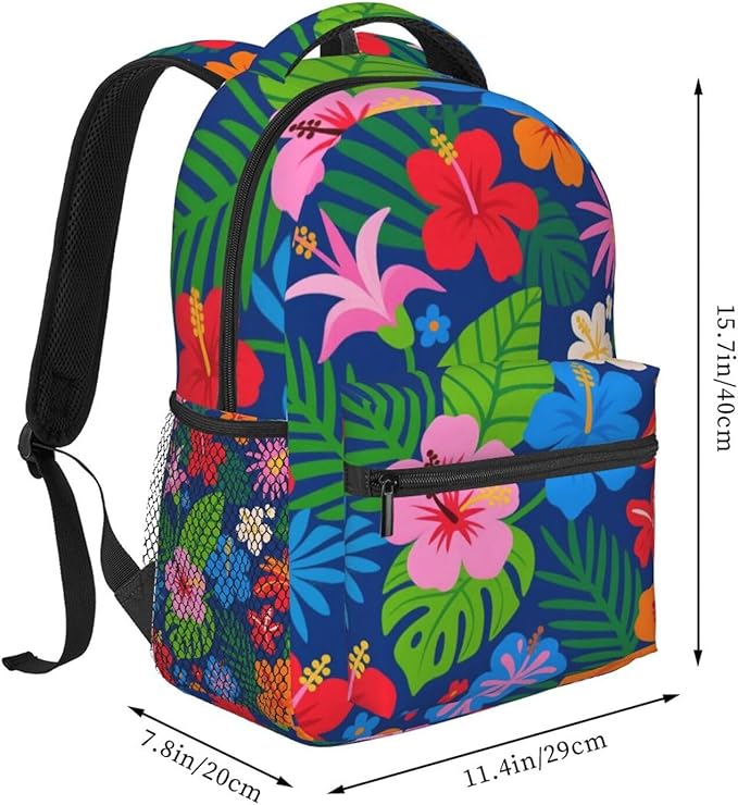 Lightweight Backpack for Gym Travel Bicycle, Big Capacity Multipurpose Anti-Theft Carry On Bag, Tropical Flowers Hibiscus Travel Hiking Bag Day Pack