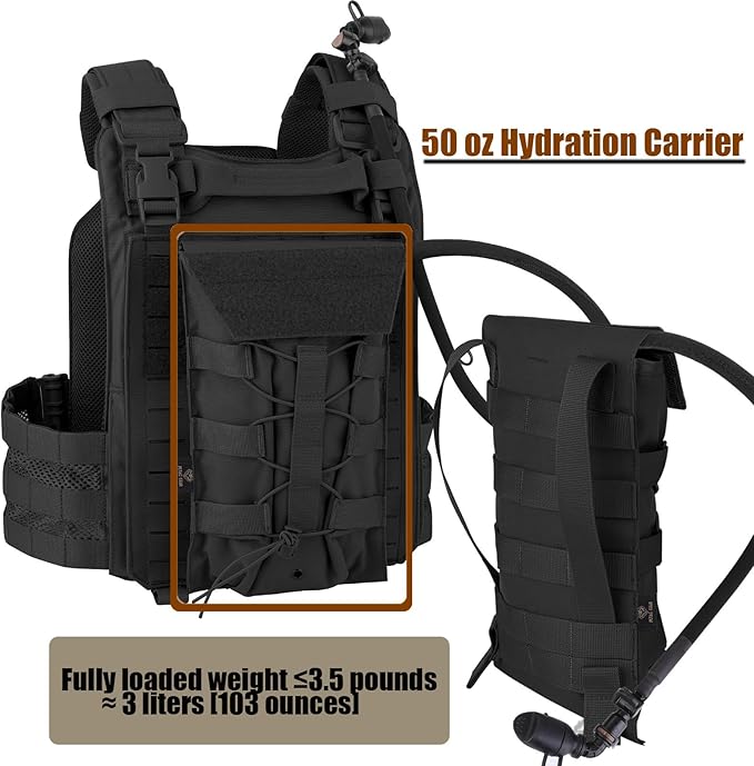 PETAC GEAR 1.5L / 3L Tactical Hydration Pack，Molle Carrier Pouch for 50 oz /100 oz Hydration Bladder Daypack Water Backpack.