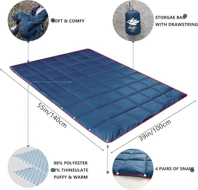 Mini Camping Blanket,Lightweight Puffy Blanket Packable Down Alternative Throw Blanket Waterproof Windproof for Outdoors, Travel, Beach, Airplane, Hiking