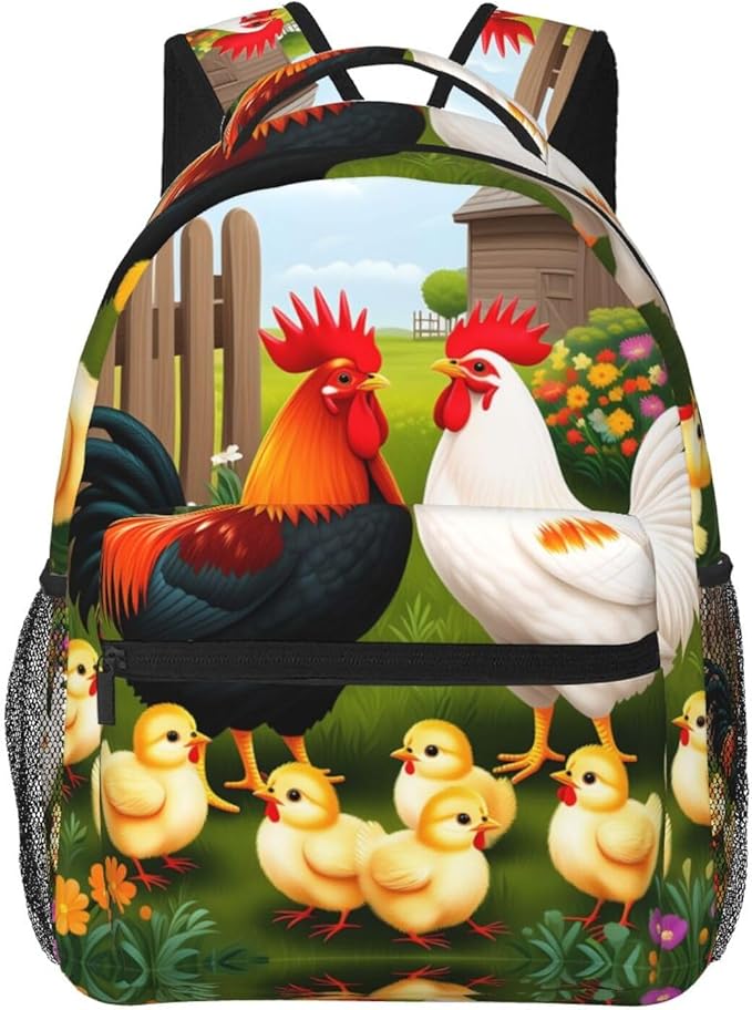Lightweight Daypack Bookbag for Trekking Business Walking Cycling, Big Capacity Anti-Theft Multipurpose Carry On Bag, Chicken Rooster Garden Flowers Art Business Computer Bag
