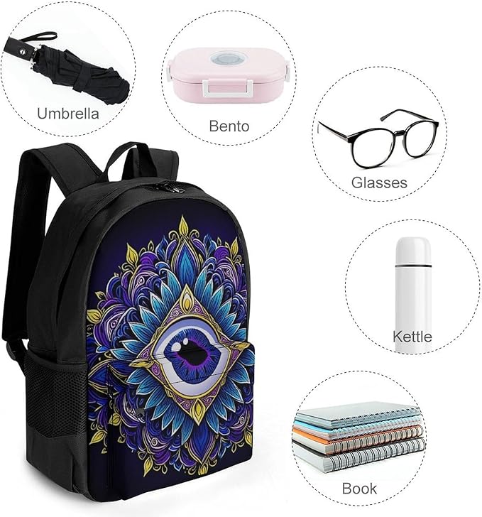 Men Women Lightweight Abstract Symbol Of All Seeing Eye Boho Indian Ethnic Style Backpack Large Capacity Carry On Bag With Padded Straps for Sports Work Walking Cycling