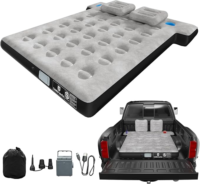 Umbrauto Truck Air Mattress for 5.5-5.8ft Full Size Truck Bed, Inflatable Pickup Airbed with Wireless Rechargeable Pump for Outdoor Travel