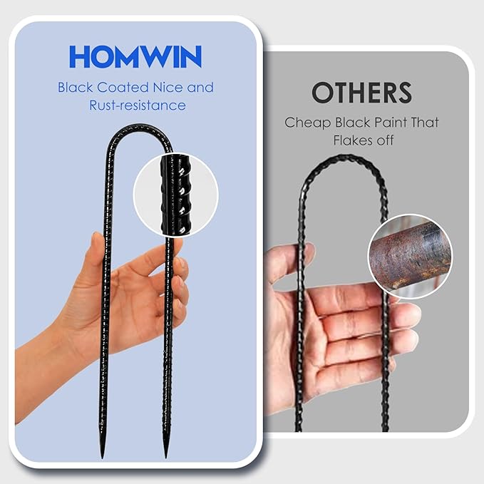 Trampoline Stakes 12 inches 10-Pack U Stake for Ground Heavy Duty Trampoline Anchors High Wind Stakes for Fence, Swing Set, Outdoor Decoration and Gazebo