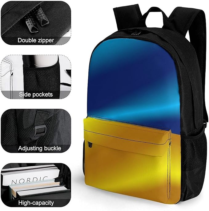 Men Women Polyester Flag Of Ukraine Daypack Bookbag Big Capacity Shoulder Bag With Padded Straps for Climbing Travel Walking Cycling