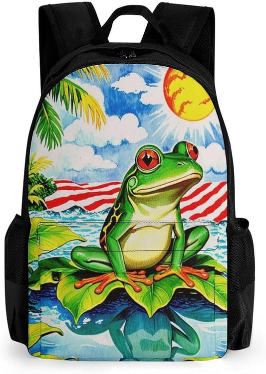 Supdreamc Daypack Backpack Multipurpose Anti-Theft Large Capacity Bookbag, Flag Of American Palm Tree Frog Travel Hiking Camping Rucksack With Adjustable Shoulder Straps