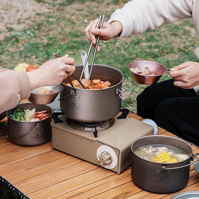 Boundless Voyage Titanium Hanging Pot for Outdoor Camping Backpacking Hiking Ultralight Portable Cooking Pot Camp Kitchen Cookware 1300ML/1950ML/2900ML