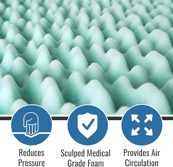 DMI 2-Inch Foam Mattress Topper, Egg Crate Foam Pad for Support, Air Circulation, Pressure Relief & Weight Distribution, Twin Size 33 x 72, Blue