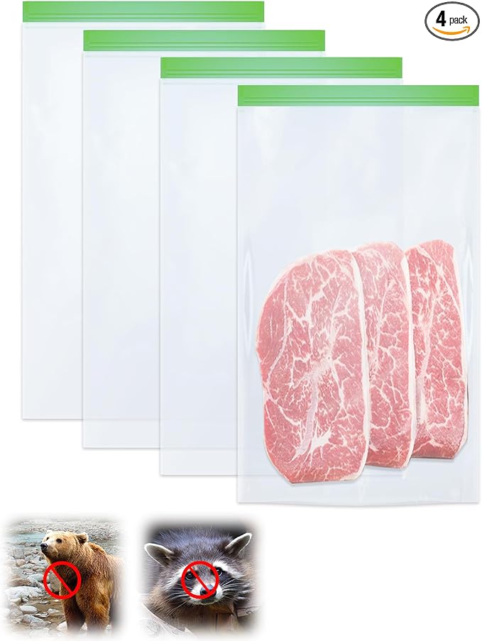 Odor Proof Storage Bags - 12 x 20 Inch Odor Food Bags for Backpacking, Camping and Home Organization - Reusable Large Smell Proof Bag Waterproof and Double Zip(4 Pack)