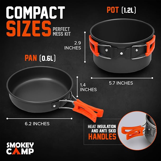 Camping Cookware Mess Kit Set with Stove - Backpacking Camping Pots and Pans Set, All in One Non-Stick Camping Cooking Set, Portable Stove, Hiking, Picnic, Outdoor & Camping Cookware Set