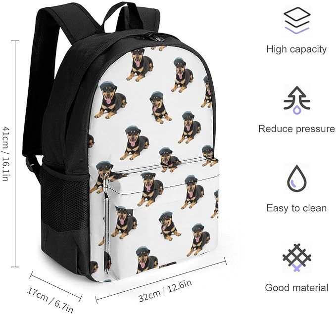 Men Women Polyester Australian Cattle Dogs White Backpack Large Capacity Bookbag With Smooth Zippers for Climbing Picnic Bicycle