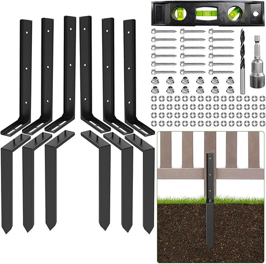 6-Pack Fence Post Repair Kit, 33.5" Heavy Duty Adjustable Thickened Metal Fence Post Anchor with Anti-Rust Coating for Repairing Tilted and Broken Wooden Post