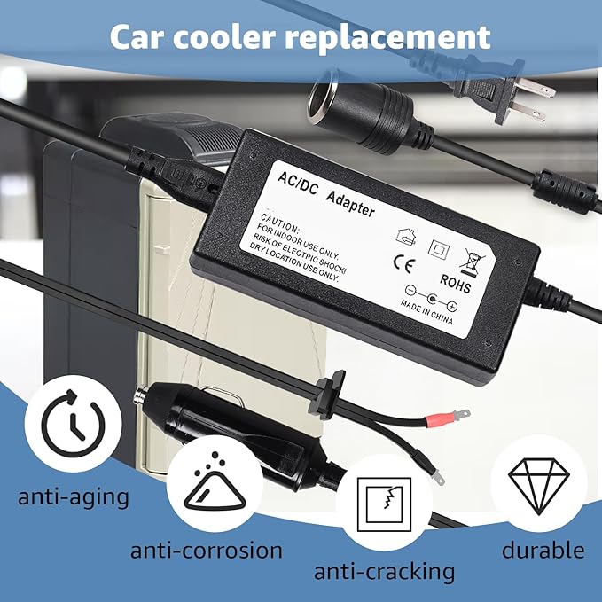12V Cooler Power Cord Compatible with Coleman Cooler,Replacement for Coleman Cooler 5640 Power Adapter,Thermoelectric Electric Cooler Replacement Plug ﻿