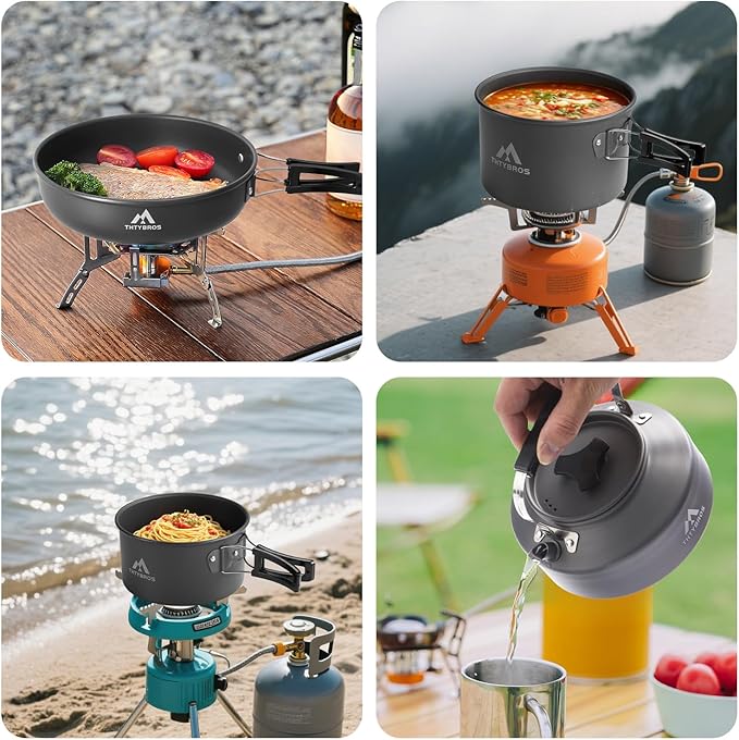 27pcs Camping Cookware Mess Kit for 2-4 People, Portable Cookware Set with Kettle, Pots & Pans, Stainless Steel Utensils, Plates, Dishware for Backpacking, Picnic, Outdoor Adventures