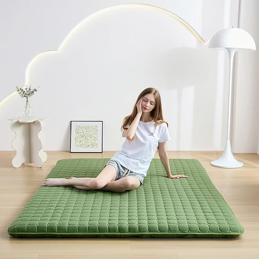 Japanese Floor Mattress Twin, Anti-Slip Japanese Futon Roll Up Tatami Mat for Guests, Green
