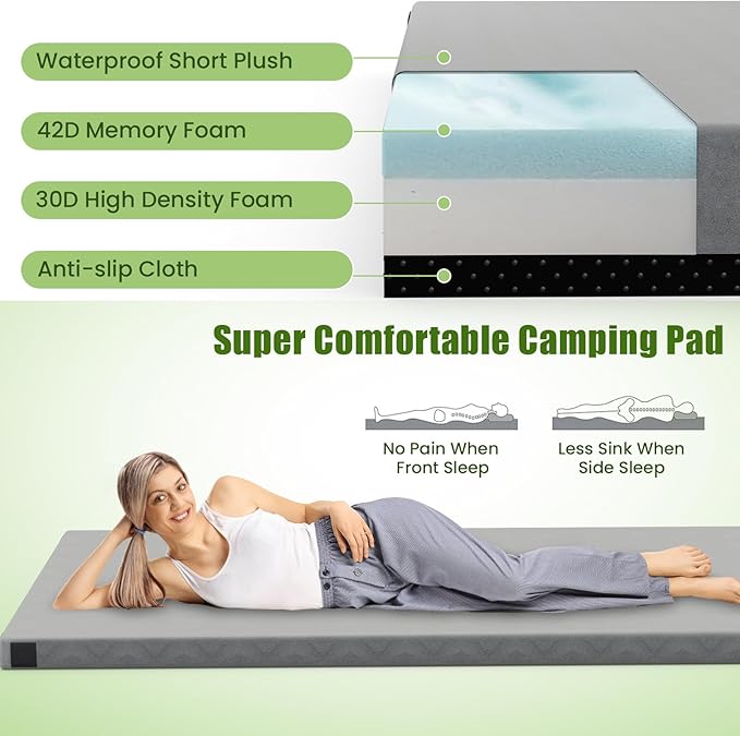Tangkula Memory Foam Sleeping Pad, Roll Up Floor Mattress with Carry Bag, Non-Slip Bottom, Guest Floor Folding Bed for Sleepover, Portable Camping Mattress for Indoor Outdoor Car Travel Cot Tent