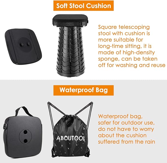 Collapsible Stool with Soft Removable Cushion & Waterproof Carry Bag - Lightweight Folding Stool, 485lbs Capacity, Portable for Adults, Camping, Fishing, Hiking, Outdoor, Travel
