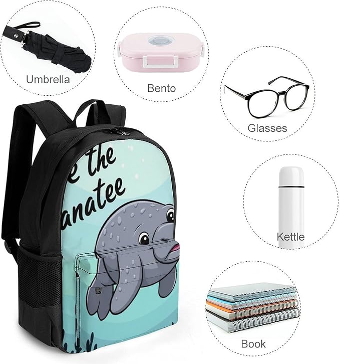 Supdreamc Daypack Backpack Anti-Theft Multipurpose Large Capacity Carry On Bag, Save Manatee Art Traveling Camping Backpack With Side Pockets