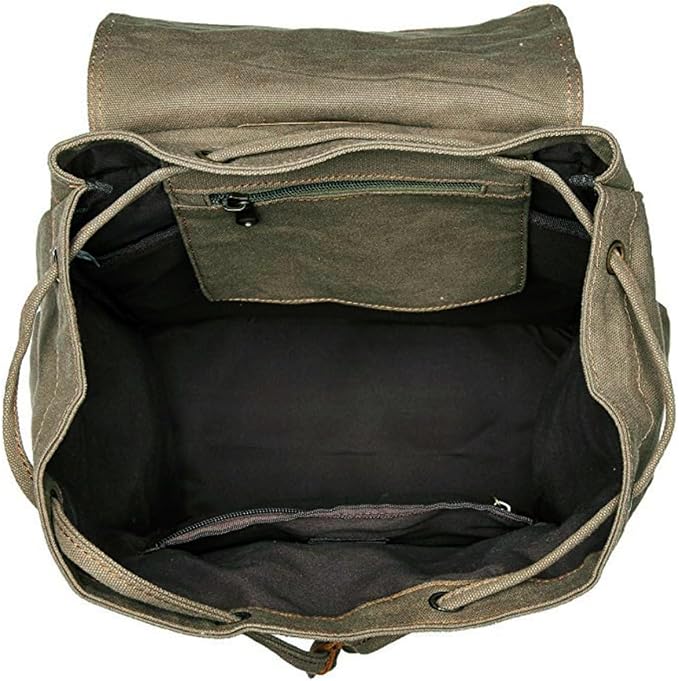 HuaChen Vintage Canvas Travel Backpack with Leather Trim, Laptop Padded Sleeve, Hidden Back Security Pocket, Fits 15-Inch, M32 Army Green Large