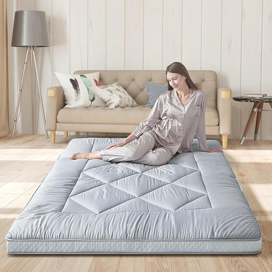 Japanese Floor Mattress, Thicken Foldable & Portable Roll up Camping Mattress with Dust-Proof Cover, Grey, Twin