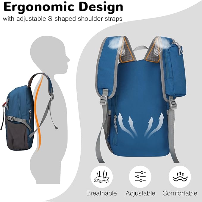 12L Hiking Backpack with Padded Straps for Kids, Waterproof Small Hiking Backpack with Chest Strap for Men, Mini Lightweight Kid Travel Backpacks Day Pack with Phone Pocket, Blue