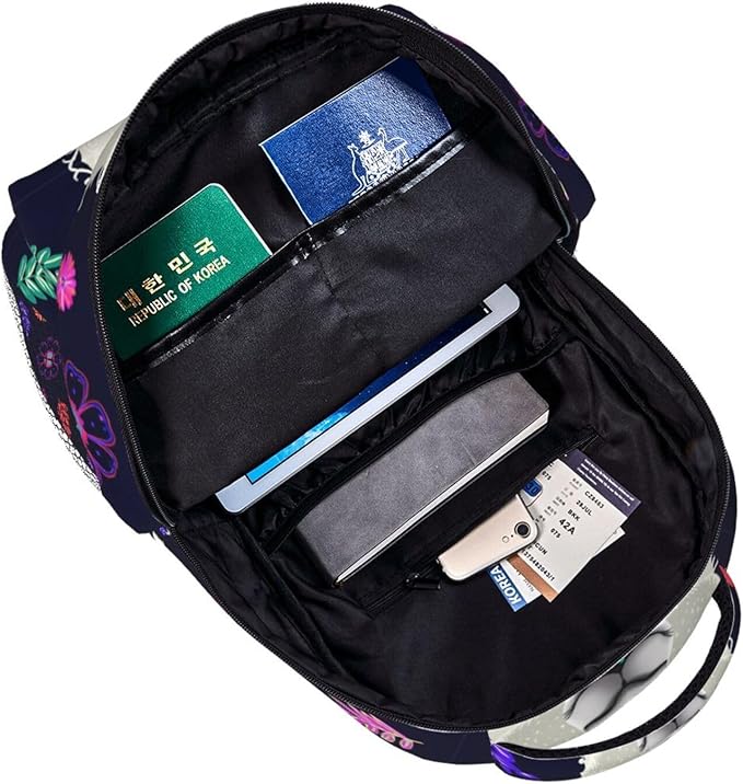 Backpack Polyester Anti-Theft Multipurpose Llama Alpaca Flower Leaves Art Bookbag Large Capacity Laptop Book Bag Rucksack With Side Pockets