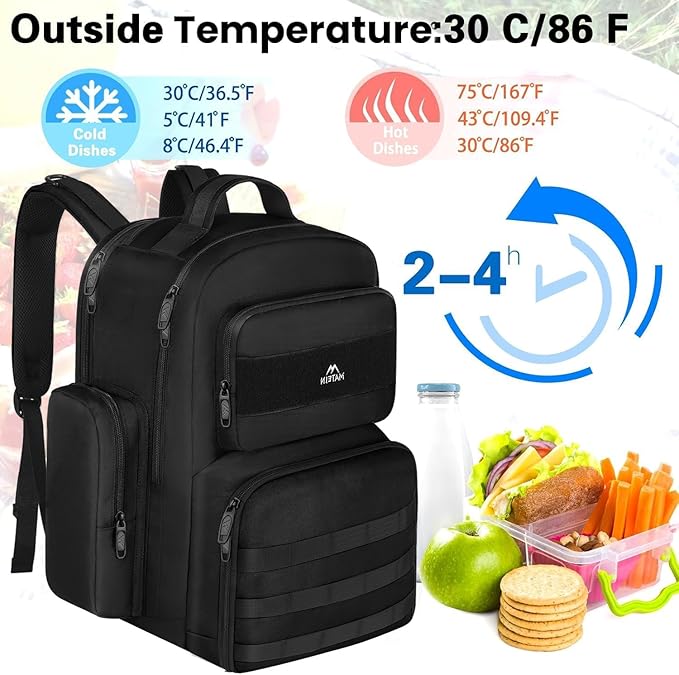 MATEIN Lunch Backpack for Men Work, 15.6 Inch Tactical Backpack with Lunch Compartment, Large Laptop Backpacks with Insulated Cooler Bag for Travel Beach Camping Picnic Hiking, Black