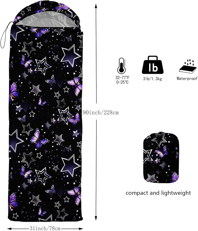 Kids Sleeping Bag for Boys Girls,Bohemian Cowboy Print-Lightweight Warm Portable Outdoor Indoor-Waterproof Cold Weather Resistant Sleeping Bag for Camping Hiking