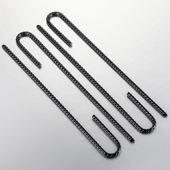Rebar Stakes U/J Hook Extra Heavy Duty,(50pcs) 12 inch x 1/4 inch Rust Proof Coated Steel Ground Stakes Ground Anchors, Garden Stake Metal Stakes Tent Stakes Trampoline Anchors (J-Hook)