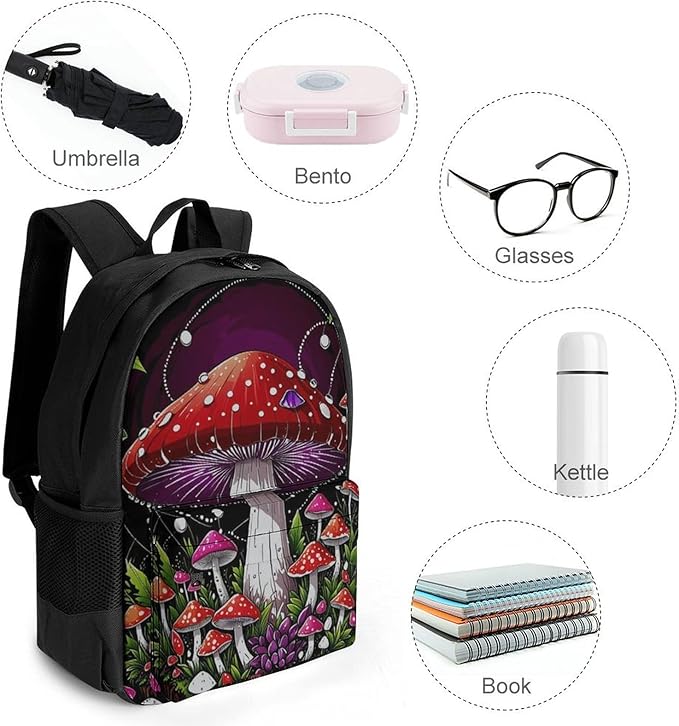 Lightweight Daypack Bookbag for Trekking Business Walking Cycling, Big Capacity Anti-Theft Multipurpose Carry On Bag, Magic Mushrooms Trip Business Computer Bag