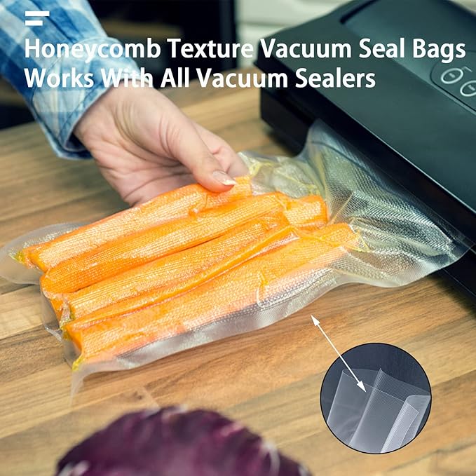 Vacuum Sealer Bags, Heavy Duty Pre-Cut Design Commercial Grade Food Sealable Bag for Heat Seal Food Storage, 6" x 10" 100 Pcs Smell Proof Bags Boilsafe to 280°F Freezable, Resizable