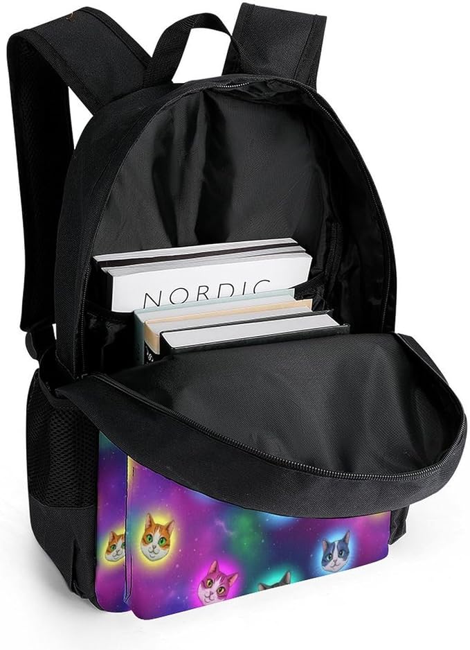 Men Women Lightweight Galaxy Cats Cat Heads In Space Galaxy Casual Daypack Large Capacity Bookbag With Adjustable Shoulder Straps for Gym Business Bicycle