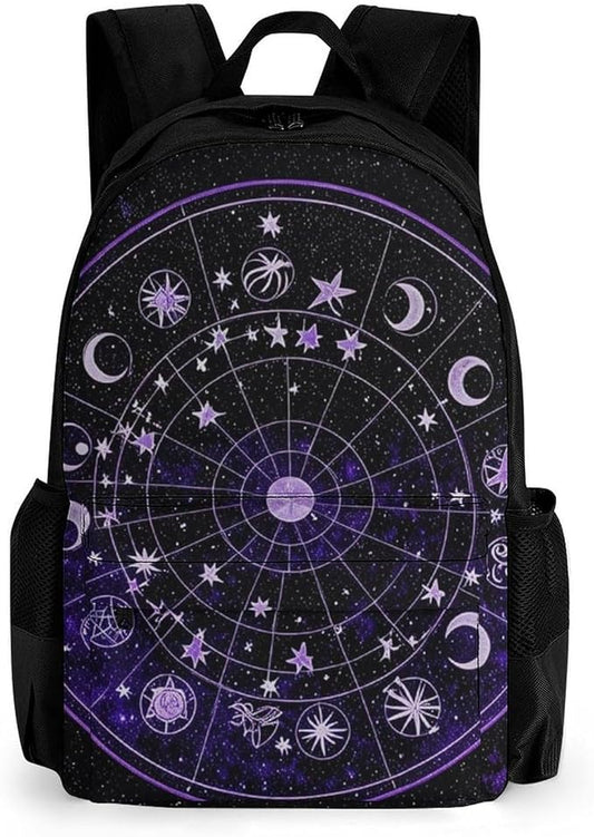 Supdreamc Adults Lightweight Zodiac Colorful Constellation Galaxy Art Rucksacks Large Capacity Bookbag With Adjustable Shoulder Straps for Trekking Outdoors Bicycle