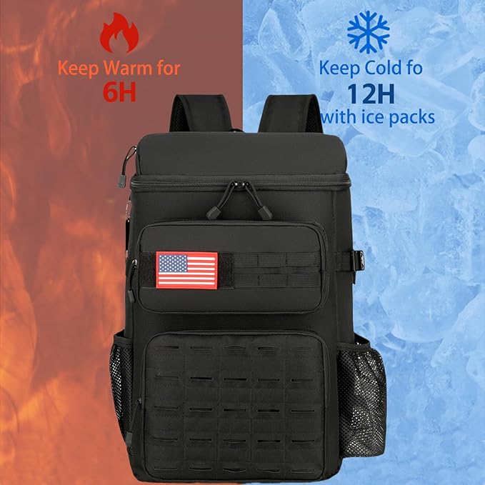 Tactical Backpack Cooler,Tactical Insulated Soft Cooler Bag Large Capacity Leakproof Back Pack,Portable Soft Cooler Bag Waterproof for Beach, Travel, Camping, Picnic, Hiking(Black)