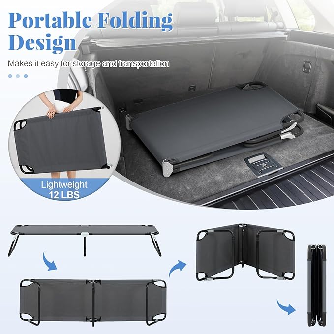 Goplus Folding Camping Cot, Heavy Duty Collapsible Foldable Camping Bed for Adults Kids with Non-Slip Foot Pad, Indoor Outdoor Portable Sleeping Cot for Hiking, Camping, Fishing