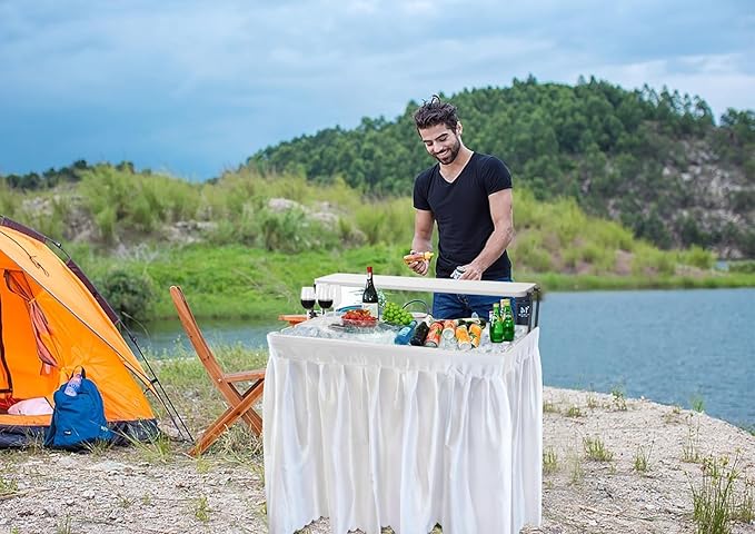 Cooler Table, Ice Table, Ice Tables for Party with Drain, Drink Tables for ice, Party Cooler with Detachable Skirt