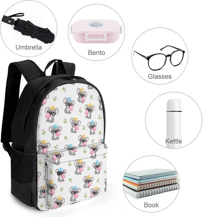 Rucksack Polyester Anti-Theft Multipurpose Bubble Gum Koala White Bookbag Big Capacity Travel and Sport Backpack Rucksack With Side Pockets