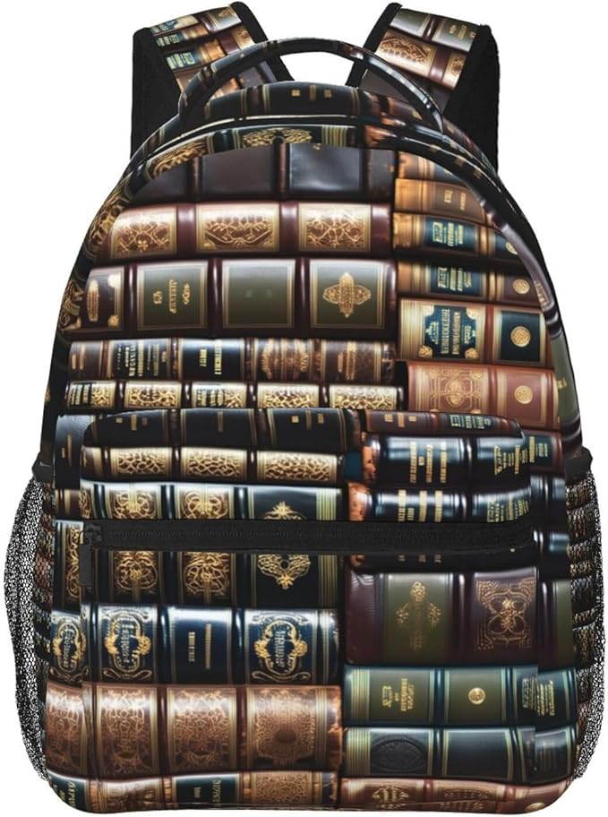 Polyester Daypack for Camping Travel Walking Cycling, Big Capacity Anti-Theft Multipurpose Bookbag, Vintage Books Art Camping Outdoor Backpack